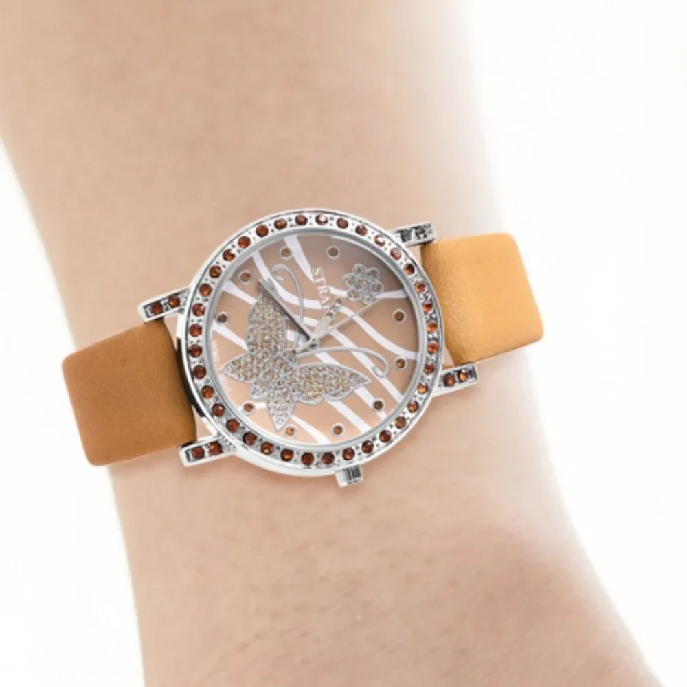 STRADA Watch Camel Faux Leather Band